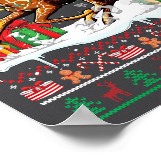 Santa Cat Riding Giraffe Kersttrui Lover O Poster (Hoek)