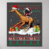Santa Cat Riding Giraffe Kersttrui Lover O Poster (Voorkant)