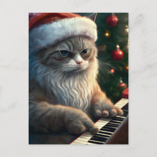 Santa Cat speelt piano Briefkaart