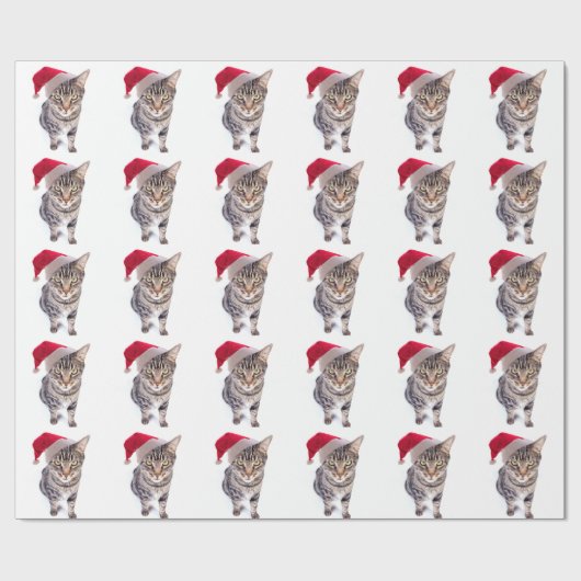Santa Cat Wrapping Paper Cadeaupapier (Vlak)