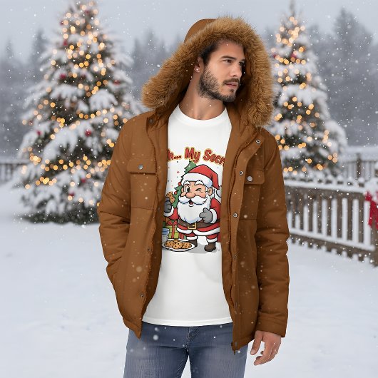 Santa Caught Stealing Cookies Funny Cartoon T-shirt