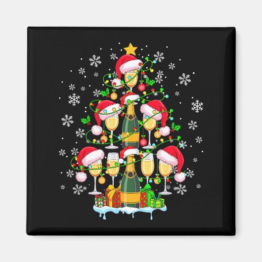 Santa Champagnes As Christmas Tree Matching Drinke Magneet (Voorkant)