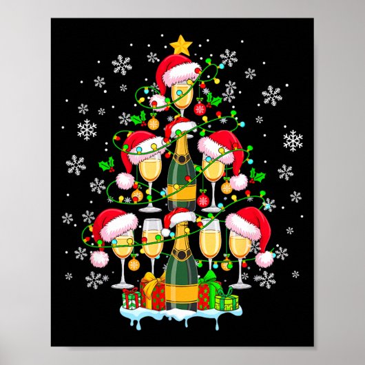 Santa Champagnes As Christmas Tree Matching Drinke Poster (Voorkant)