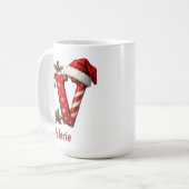 Santa chic Monogram initial V merry Christmas Koffiemok (Voorkant links)