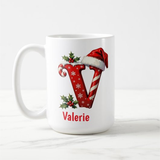Santa chic Monogram initial V merry Christmas Koffiemok (Links)