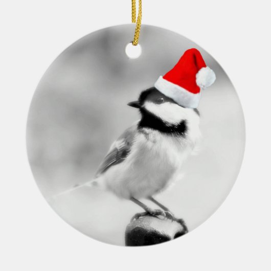 santa chickadee keramisch ornament (Voorkant)