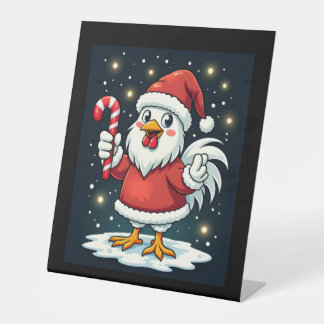 Santa Chicken Joy Reclamebord Met Voetstuk