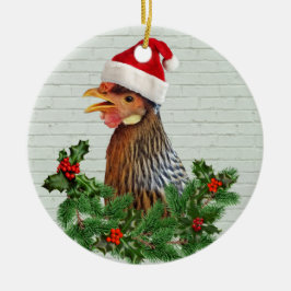 Santa Chicken Keramisch Ornament