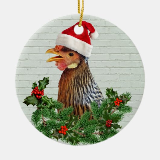 Santa Chicken Keramisch Ornament (Voorkant)