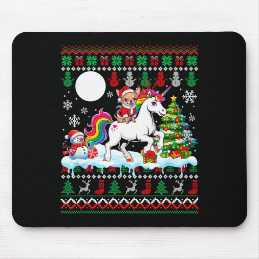 Santa Chihuahua Riding Unicorn Sweater Christmas O Muismat (Voorkant)