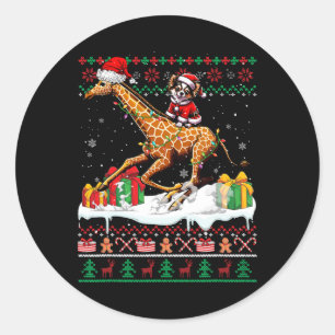 Santa Chihuahua Rijdende Giraffe Kersttrui L Ronde Sticker