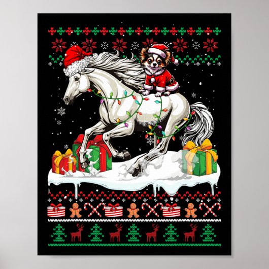 Santa Chihuahua Rijdende Paard Kersttrui Lov Poster (Voorkant)