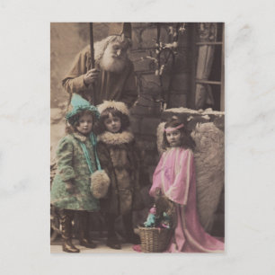 Santa, Children, Angel vintage-kerstbriefkaart Feestdagenkaart