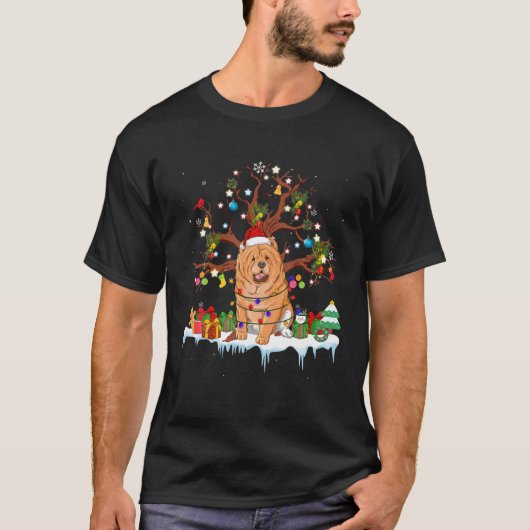 Santa Chow Chow Dog die met kerstbomen Pet rondstr T-shirt (Voorkant)