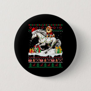 Santa Chow Riding Horse Christmas Sweater Love Ronde Button 5,7 Cm