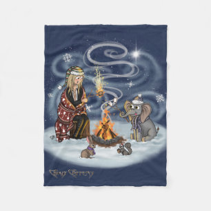 Santa Chris & Wilbur Fireside Friends Fleece Blank Deken