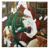 Santa Christmas Dragon Fantasie Tegeltje (Voorkant)
