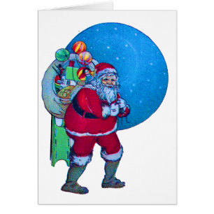 SANTA, CHRISTMAS GIFT SACK EN TOYS IN STARRY SKY