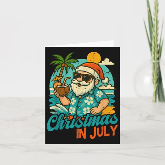 Santa Christmas In July Palm Tree Xmas Summer Beac Kaart (Voorkant)