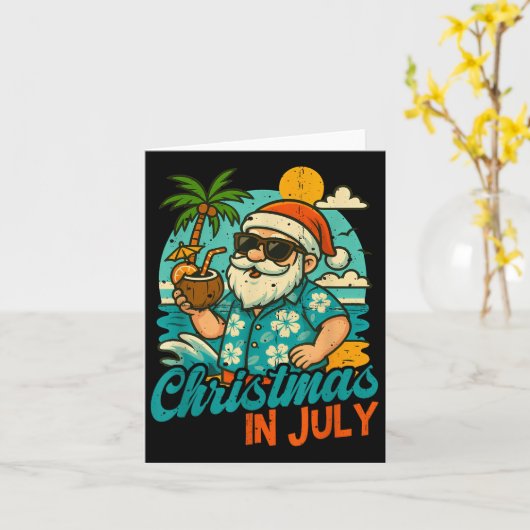 Santa Christmas In July Palm Tree Xmas Summer Beac Kaart (Gele Bloem)
