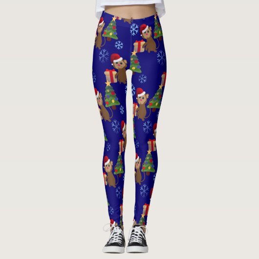 santa christmas monkey emoji leggings (Voorkant)