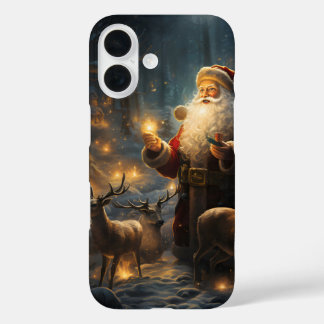 Santa Christmas Night Snowy Forest iPhone 16 Hoesje