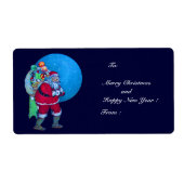 SANTA, CHRISTMAS SACK, TOYS IN STARRY SKY ETIKET (Voorkant)