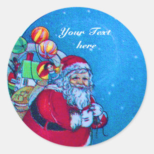  SANTA, CHRISTMAS SACK, TOYS IN STARRY SKY RONDE STICKER