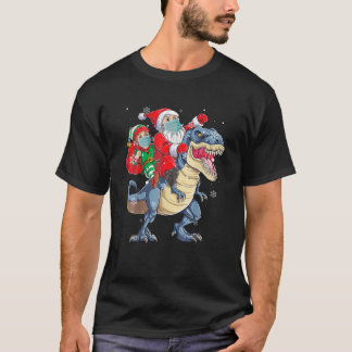 Santa Clau Riding Dinosaur Rex kerstjongens Kinder T-shirt