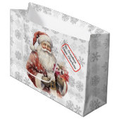 Santa Claus Aangepaste Naam Label Kerstsneeuw Groot Cadeauzakje (Voorkant Gekanteld)