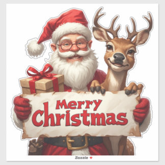 Santa Claus And Happy Reindeer Sticker
