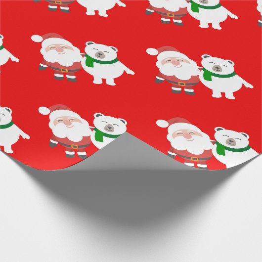 Santa Claus and Polar Bear Cartoon Cadeaupapier (Hoek)