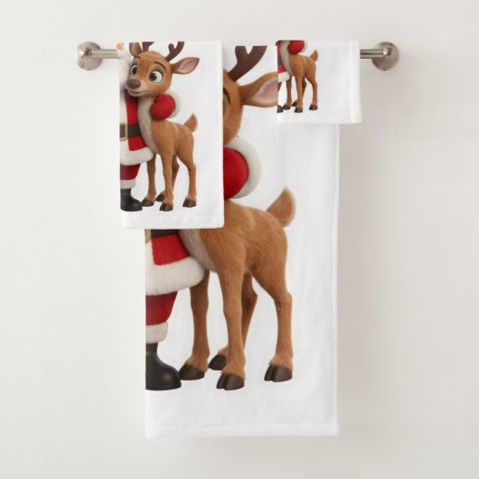 Santa Claus and Rudolph Cartoon Bad Handdoek (Insitu)