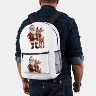 Santa Claus and Rudolph Cartoon Bedrukte Rugzak