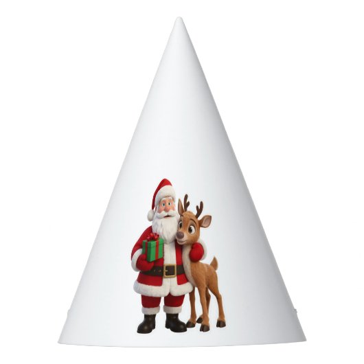 Santa Claus and Rudolph Cartoon Feesthoedjes (Voorkant)