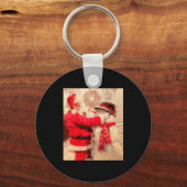 Santa Claus And Snowman In Snowfall  Sleutelhanger (Voorkant)