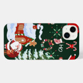Santa Claus and the Snowman | Dark Tree Background iPhone Hoesje (Achterkant horizontaal)