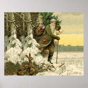 Santa Claus Antiek kerstboom Poster