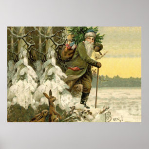 Santa Claus  Antiek kerstboom Poster