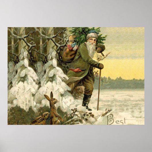 Santa Claus Antiek kerstboom Poster (Voorkant)