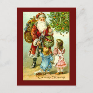 Santa Claus avec deux petites filles Carte d'art V