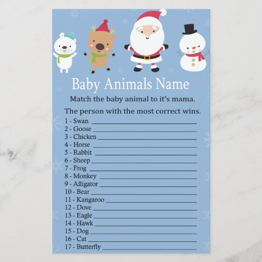 Santa Claus Baby Animals Name baby shower (Voorkant)