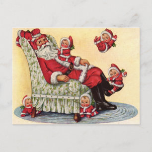 Santa Claus Babysits Retro Afbeelding Holiday Briefkaart