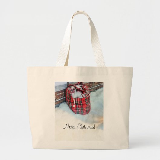 Santa Claus Bag in sneeuw Grote Tote Bag (Voorkant)