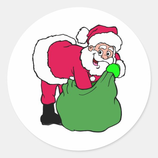 Santa Claus bereikt in pack Ronde Sticker (Voorkant)
