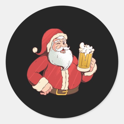 Santa Claus bier Ronde Sticker (Voorkant)