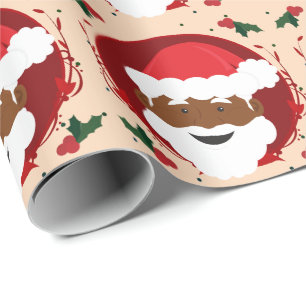 Santa Claus Brown Skin Tan Red Kerstmis Cadeaupapier