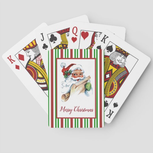 Santa Claus Candy Cane Pattern Your Greeting Pokerkaarten (Achterkant)