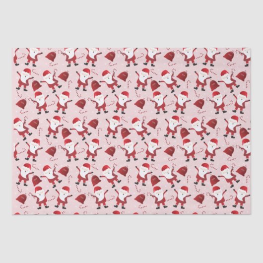 Santa Claus Candy Canes Pattern Red Tissuepapier (Voorkant)