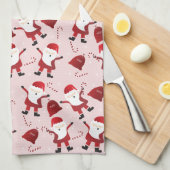 Santa Claus Candy Canes Snowflakes Pattern Red Theedoek (Quarter Fold)